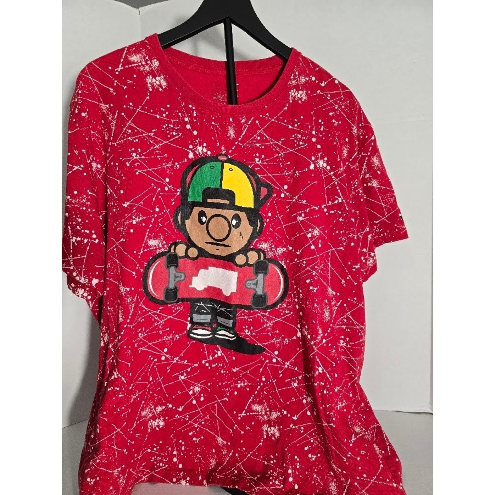 Truckfit Red Graphic T Shirt Skateboard Cartoon Character‎ Paint Splatter Men